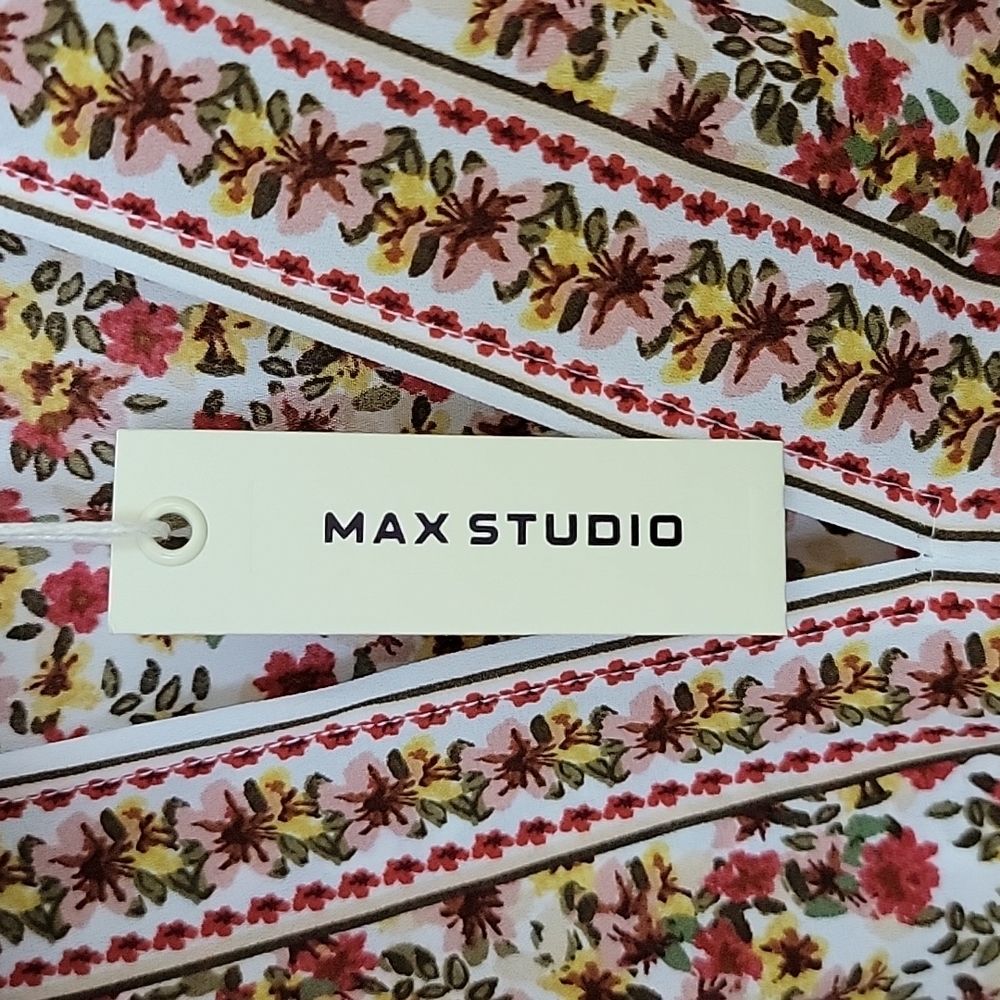 New Max Studio Boho Floral Print Ruffled Trim Short Sleeve Top M - Picture 6 of 12